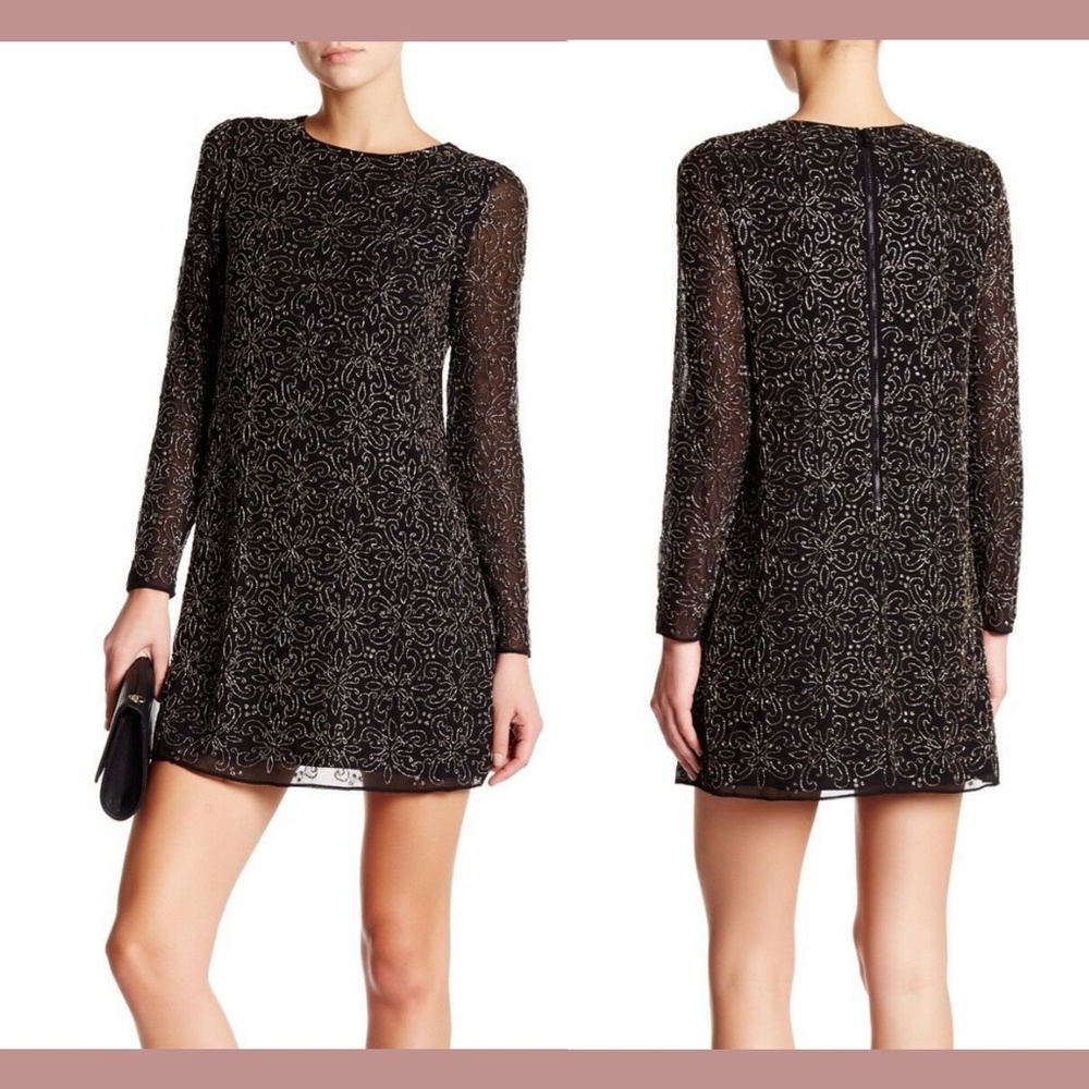 NEW $698 alice + olivia [SZ 4 ] Marcia‎ Long Sleeve Beaded Sheath Dress